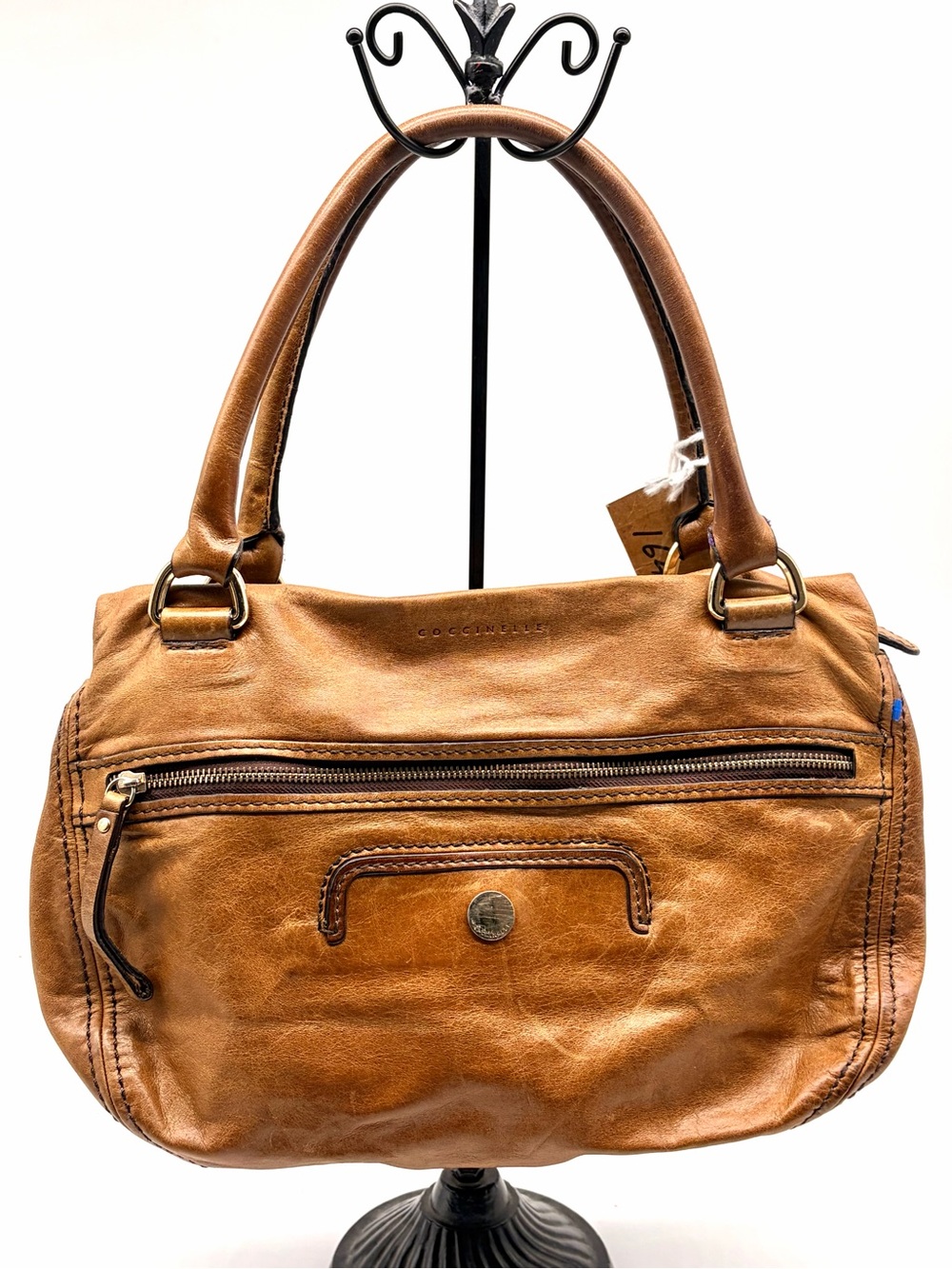 COCCINELLE Tan Leather Arlettis Shoulder Bag Medium Zipper